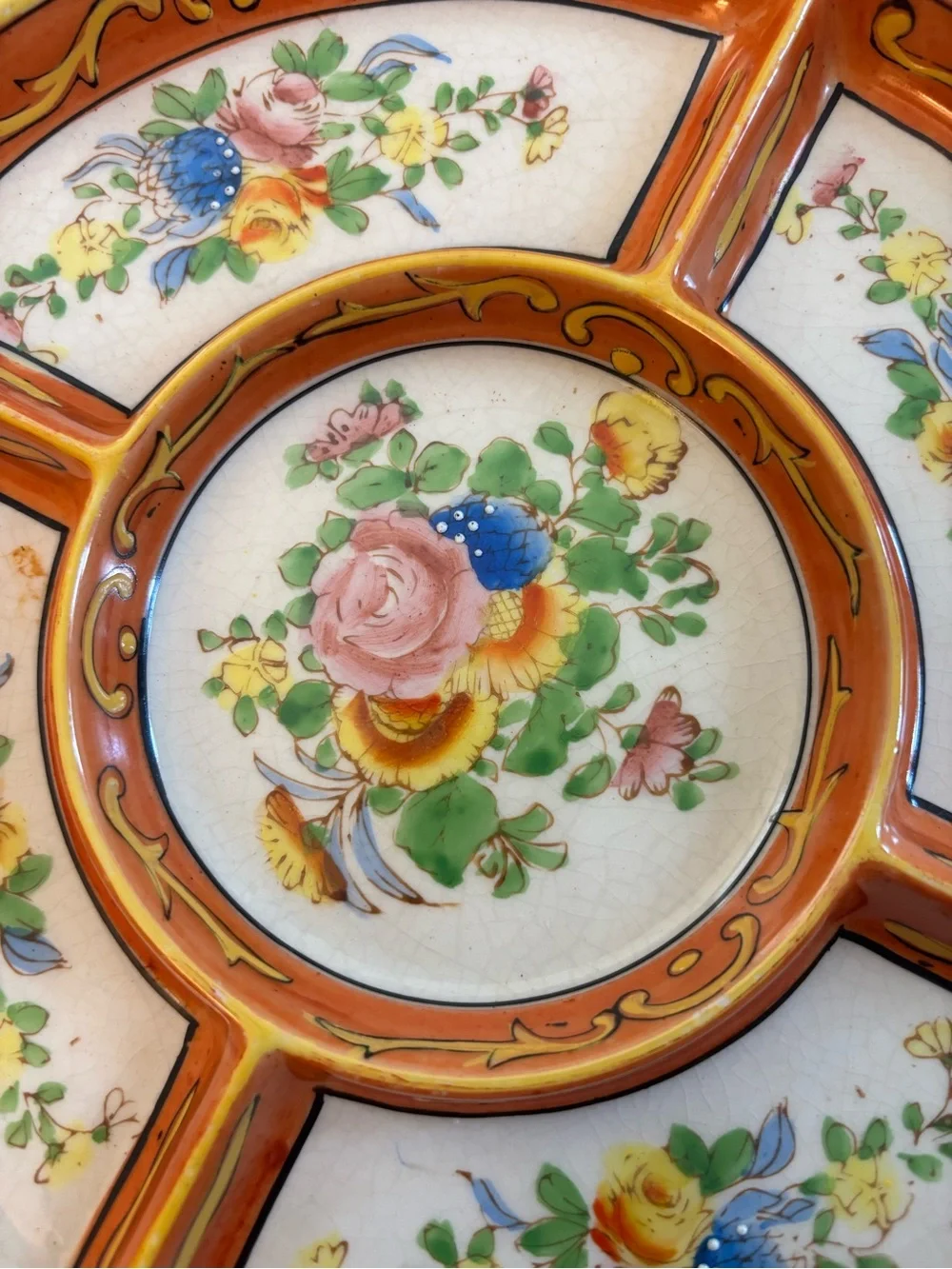 Vintage Japanese Moriyama Mori-Machi Hand-Painted Divided Relish Serving Plate